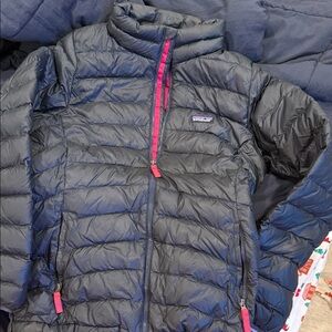 Patagonia Kids Puffer Jacket - Charcoal with Pink Accents